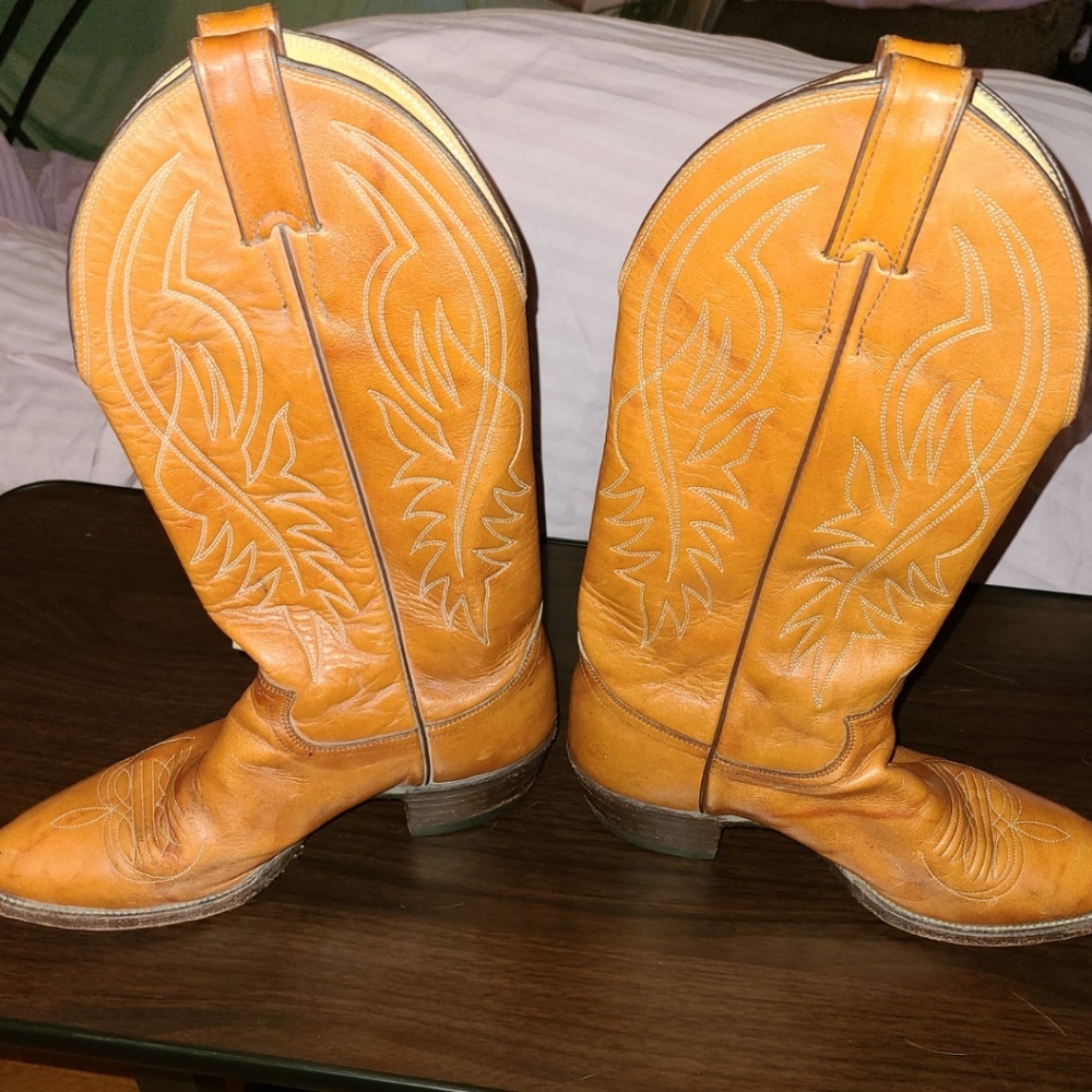 VTG Justin Boots USA 1632 Mens 7.5 D Tan Leather Western Cowboy Riding Boots